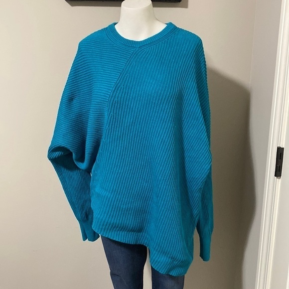 Free People Downtown Long Sleeve Asymmetrical Sweater Turquoise Dolman Sz S - Picture 5 of 15